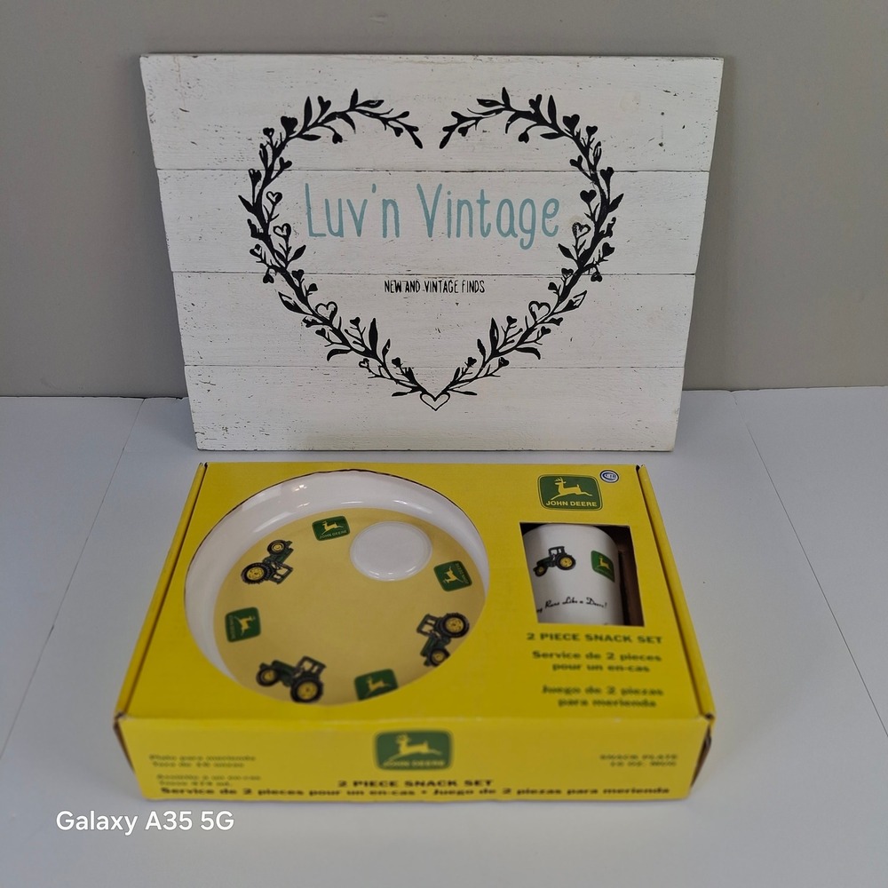John Deere 2 Piece Snack Set Gibson Ceramic 16 oz Mug and Snack Plate New in Box